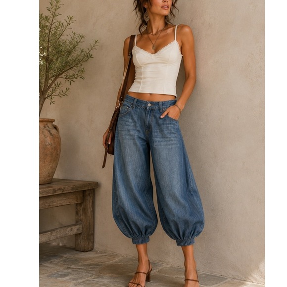 Highway Jeans Denim - Y2K Balloon Harem Jeans Size 5 Wide Leg Jogger Hem